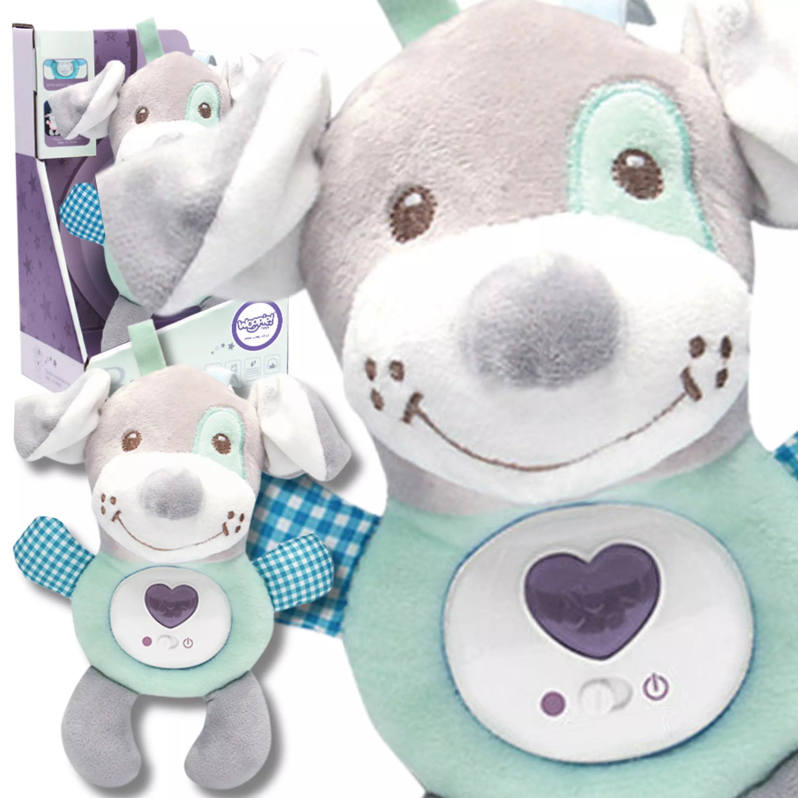 WOOPIE BABY interaktyvus pliušinis žaislas kūdikiams su šviesa ir garsu miegantis šuo